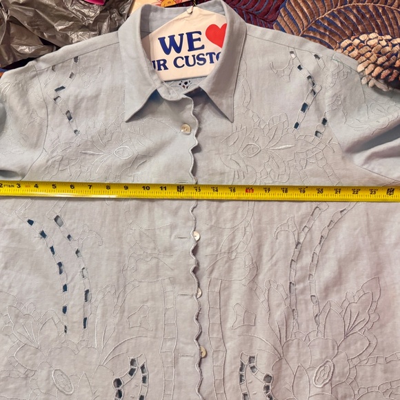 Susan Graver linen blend Blazer light blue cottagecore cutout eyelet embroidery - Picture 11 of 12